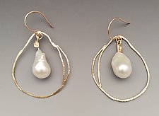 Moon on Snow Earrings by Nina Mann (Gold & Pearl Earrings)