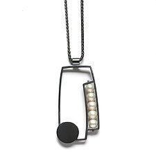 Split Rectangle Necklace with Pearls by Ashka Dymel (Silver & Pearl Necklace)