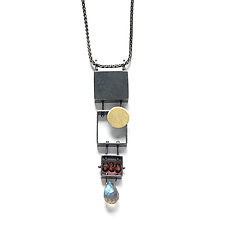 Stacked Rectangles Necklace with Teardrop Gemstone by Ashka Dymel (Gold, Silver & Stone Necklace)