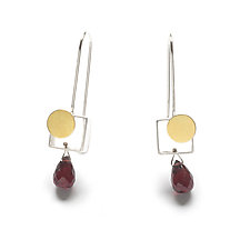 Square Drop Earrings with Teardrop Garnet by Ashka Dymel (Gold, Silver & Stone Earrings)