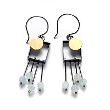Rectangle Earrings with Dot and Fringe by Ashka Dymel (Silver & Stone Earrings)