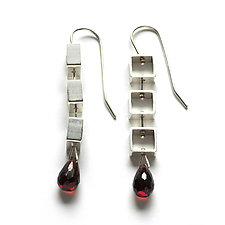 Square Earrings with Gemstone Teardrop by Ashka Dymel (Silver & Stone Earrings)