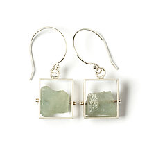 Rough Aquamarine Rectangle Earrings by Ashka Dymel (Silver & Stone Earrings)