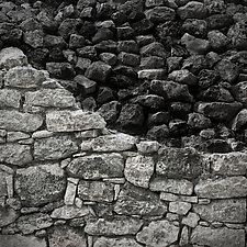 Rock Wall, Mayan Ruins at Coba, Mexico by Steven Keller (Black & White Photograph)