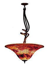 Pendant Volcano Red Round with Sculptural Metal Hanger by Joel and Candace Bless (Art Glass Pendant Lamp)