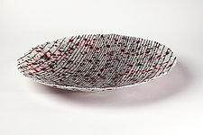 White Bowl with Stripes and Confetti Accents by Marianne Thompson (Art Glass Bowl)