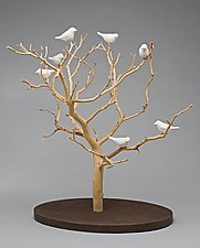 Birds in Trees - Tabletop by Chris Stiles (Ceramic & Wood Sculpture)