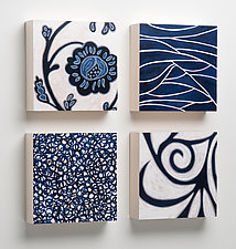 Blossom, Stream, Branch, Pebbles Wooden Tiles by Karen Deans (Pigment Print on Wood)