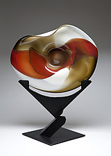 Red, Dark Topaz, and Bone Uplift Sculpture by Janet Nicholson and Rick Nicholson (Art Glass Sculpture)