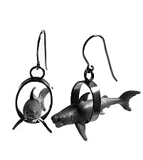 Sharks in Oval Earrings by Kristin Lora (Silver Earrings)