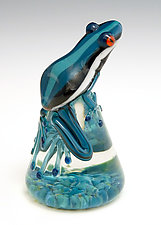 Dark Teal Racer Stripe Frog by Eric Bailey (Art Glass Paperweight)