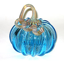 Light Blue Pumpkin by Ken Hanson and Ingrid Hanson (Art Glass Sculpture)