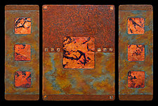 Earth and Fire: Sage M Triptych by Kara Young (Mixed-Media Wall Sculpture)