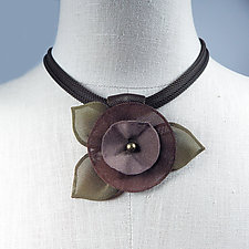 Pansy Flower with Leaves Necklace by Sarah Cavender (Metal Necklace)