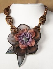 5-Petal Flower Necklace on Corrugated Bead Strand by Sarah Cavender (Metal Necklace)