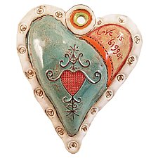 Hearts for Haiti White Rim by Laurie Pollpeter Eskenazi (Ceramic Wall Sculpture)