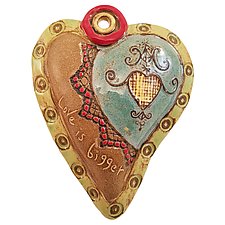Hearts for Haiti Green Rim by Laurie Pollpeter Eskenazi (Ceramic Wall Sculpture)