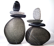 Cairn Rock Totems in Gray by Melanie Guernsey-Leppla (Art Glass Sculpture)