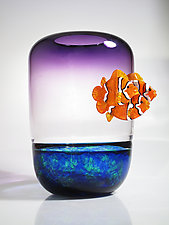 Purple Vase with Clownfish by David Leppla (Art Glass Sculpture)