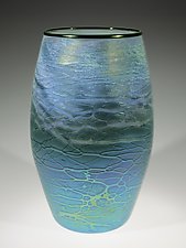 Blue-Green Cylinder by Tom Stoenner (Art Glass Vase)