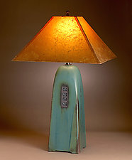 Viridian Lamp with Coffee Lokta Shade by Jim Webb (Ceramic Lamp)