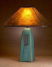 North Union Lamp in Viridian Glaze with Amber Mica Shade by Jim Webb (Ceramic Lamp)