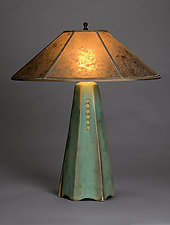Hopewell Lamp in Celery Glaze with Silver Mica Shade by Jim Webb (Ceramic Table Lamp)