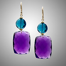 Amethyst and London Blue Quartz Earrings by Judy Bliss (Gold & Stone Earrings)