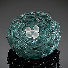 Woven Glass Bird's Nest in Ocean by Demetra Theofanous (Art Glass Sculpture)