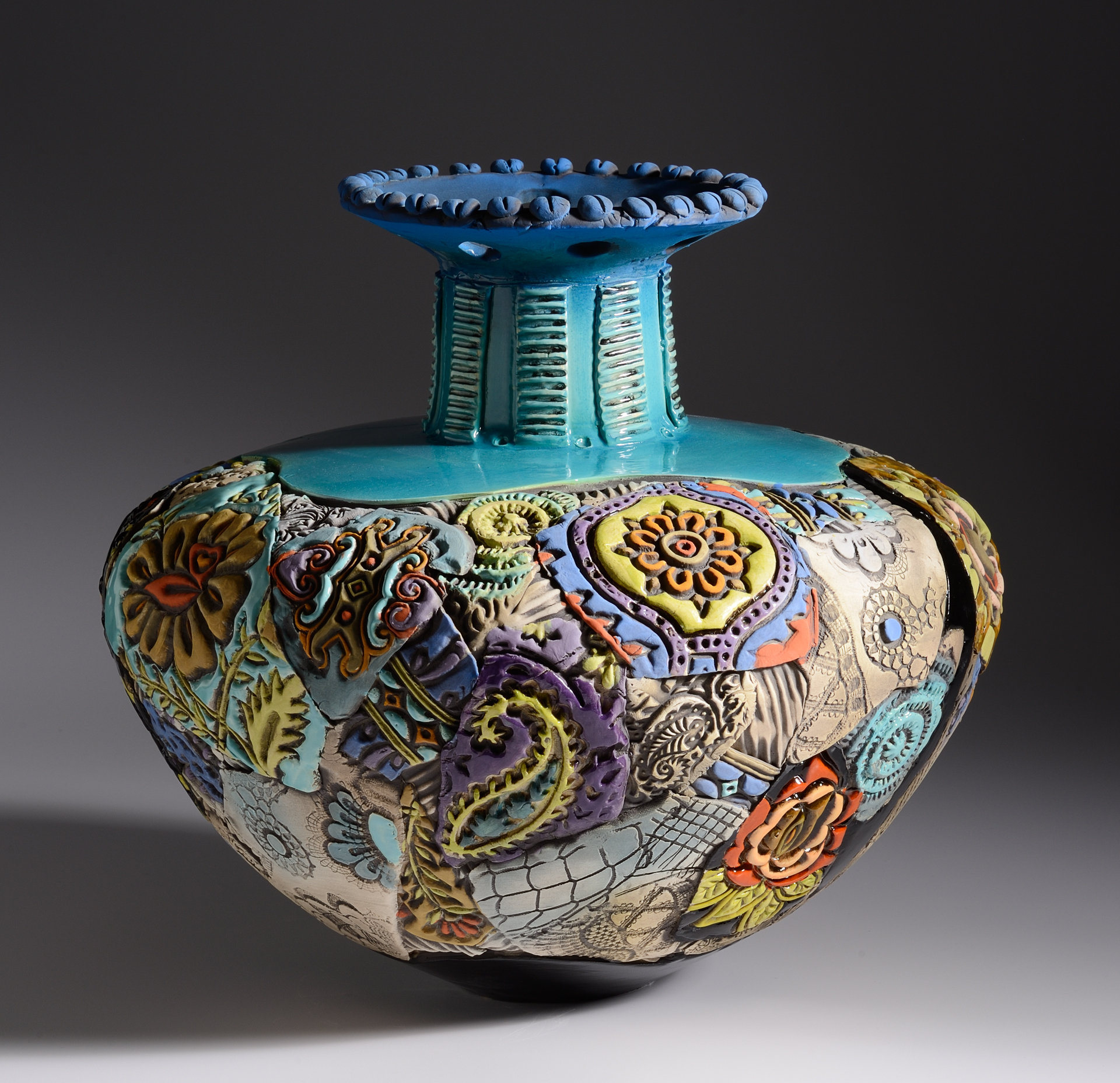 Extra Large Fluted Vessel in Blues by Gail Markiewicz (Ceramic Vessel