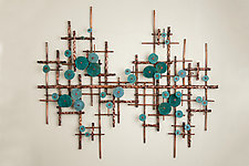 Broken Horizon in Turquoise and Teal by Hannie Goldgewicht (Mixed-Media Wall Sculpture)