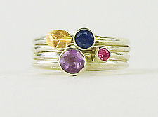 Four-Ring Stack with Amethyst, Kyanite & Sapphire by Julie Long Gallegos (Gold, Silver & Stone Ring)