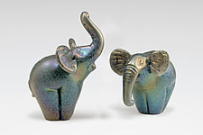 Iridescent Elephants by Orient & Flume Art Glass (Art Glass Paperweight)