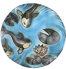 Koi and Lily Pad Disk by Natalie Blake (Ceramic Wall Sculpture)