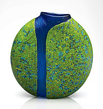 Green Cascade Vase with Blue Interior by Thomas Spake (Art Glass Vase)