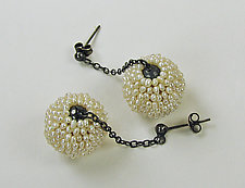 Mod Seed Pearl Drop Earrings by Julie Long Gallegos (Silver & Pearl Earrings)