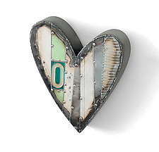 Small Green Heart with O by Anthony Hansen (Metal Wall Sculpture)