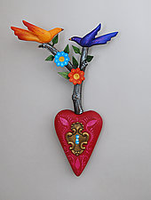 Lovebirds Heart by Elizabeth Frank (Wood Wall Sculpture)