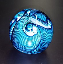 Aqua Three Twist Flower by The Glass Forge (Art Glass Paperweight)