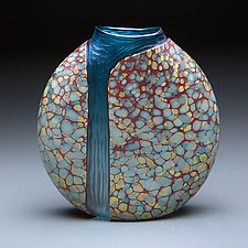 Sandy Cascade Vase with Copper Blue by Thomas Spake (Art Glass Vase)