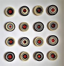 Circle Grid in Black, White, and Red by Janine Sopp (Ceramic Wall Sculpture)