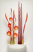 In the Gardens, Tango Red by Warner Whitfield and Beatriz Kelemen (Art Glass Wall Sculpture)