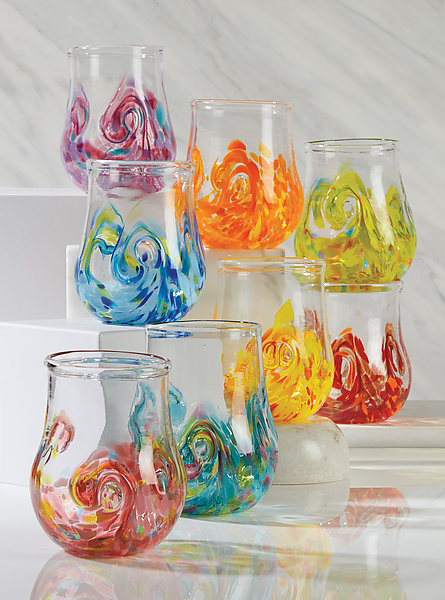 Set of Eight Bright Twisty Cups