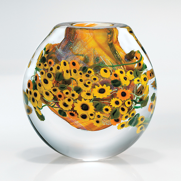 Sunflowers Cased Vase by Shawn Messenger (Art Glass Vase) | Artful Home