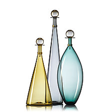 Set of Three Smoky Large Jewel Bottles by Vetro Vero (Art Glass Bottle)