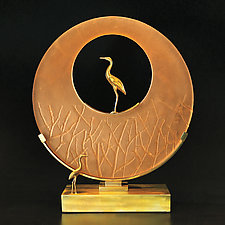 Heron Sculpture by Georgia Pozycinski and Joseph Pozycinski (Art Glass & Bronze Sculpture)