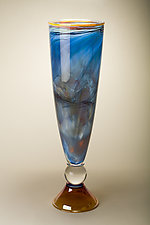 Gold Footed Nautical Blue Cone Vase by Bryan Goldenberg (Art Glass Vase)