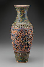 Classic Vast Blue Green Textured Vase by Daniel Bennett (Ceramic Vase)