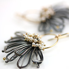 Midnight Petals and Pearl Clusters Earrings by Wendy Stauffer (Gold, Silver & Pearl Earrings)