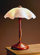 Tendril Table Lamp with White Swirly Shade by Clark Renfort (Wood Table Lamp)